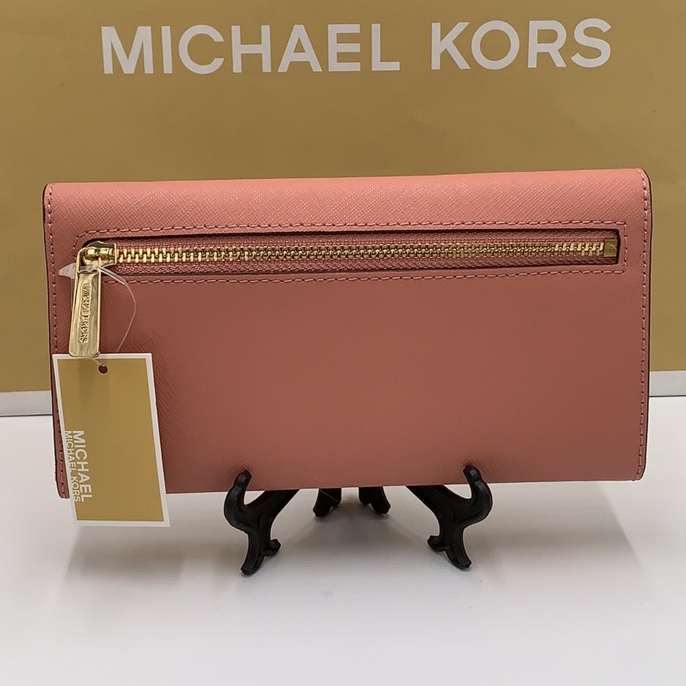 MICHAEL KORS JET SET TRAVEL LARGE TRIFOLD WALLET SUNSET ROSE COLOR - Picture 3 of 16